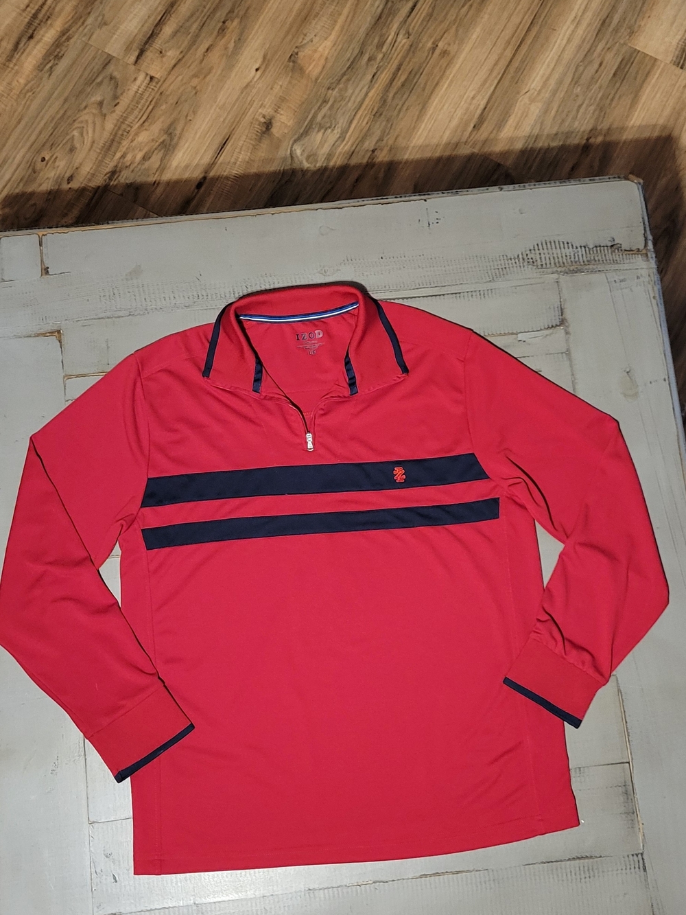 Mens IZOD Advantage Performance Quarter Zip Pullover Polo Red & Blue Large